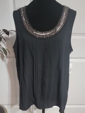 Covington Black Tank with Beaded Metallic Scoop Neck